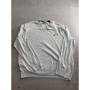 Lacoste V Neck Sweater Mens Size 6 Grey Long Sleeve Logo Pullover